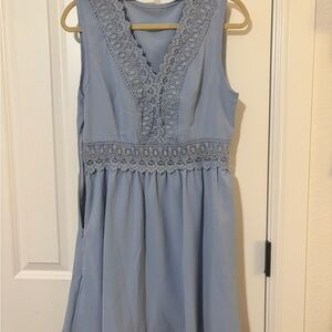 Light Blue Sleeveless Dress with Lace Detail